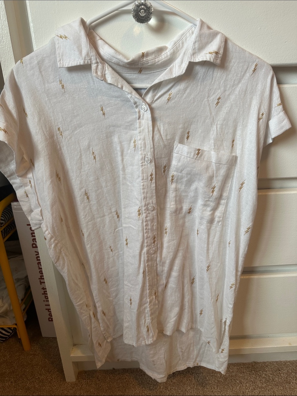 Rails White Button-Down Shirt with Gold Lightning Bolts